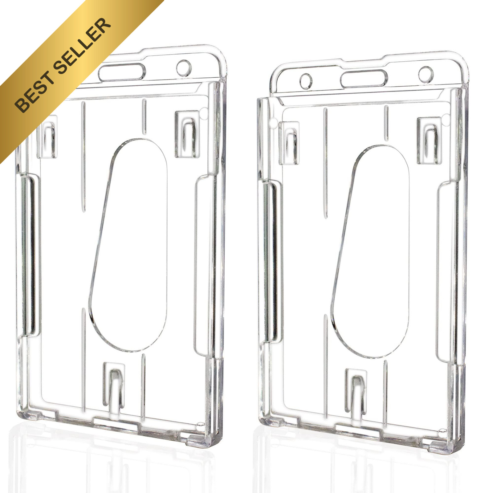 Teskyer Hard Plastic ID Badge Holder, Vertical, Vertical-2 pack, Transparent