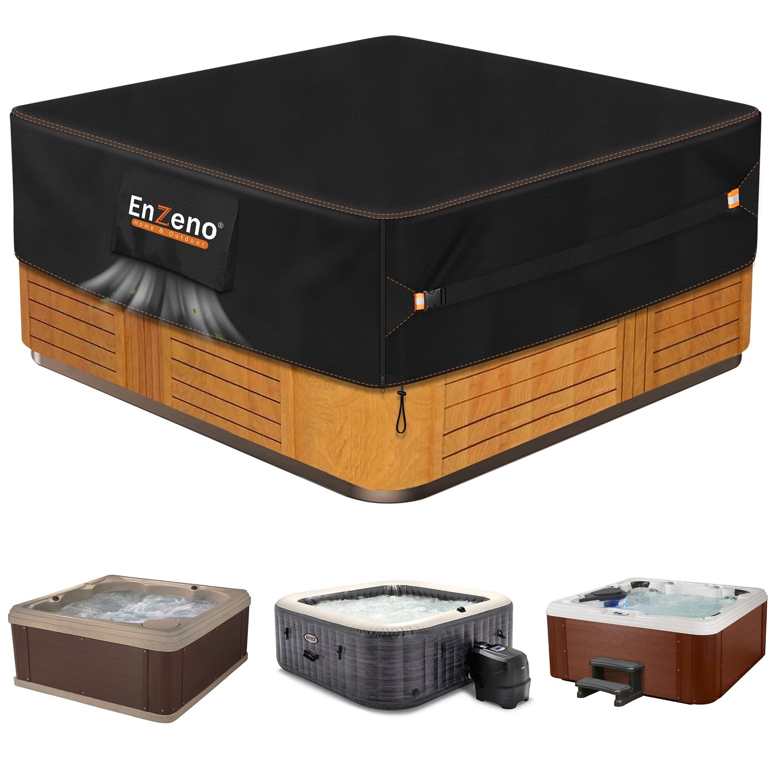 Enzeno Outdoor SPA Hot Tub Cover Waterproof Square Square83 x 83 inch, black