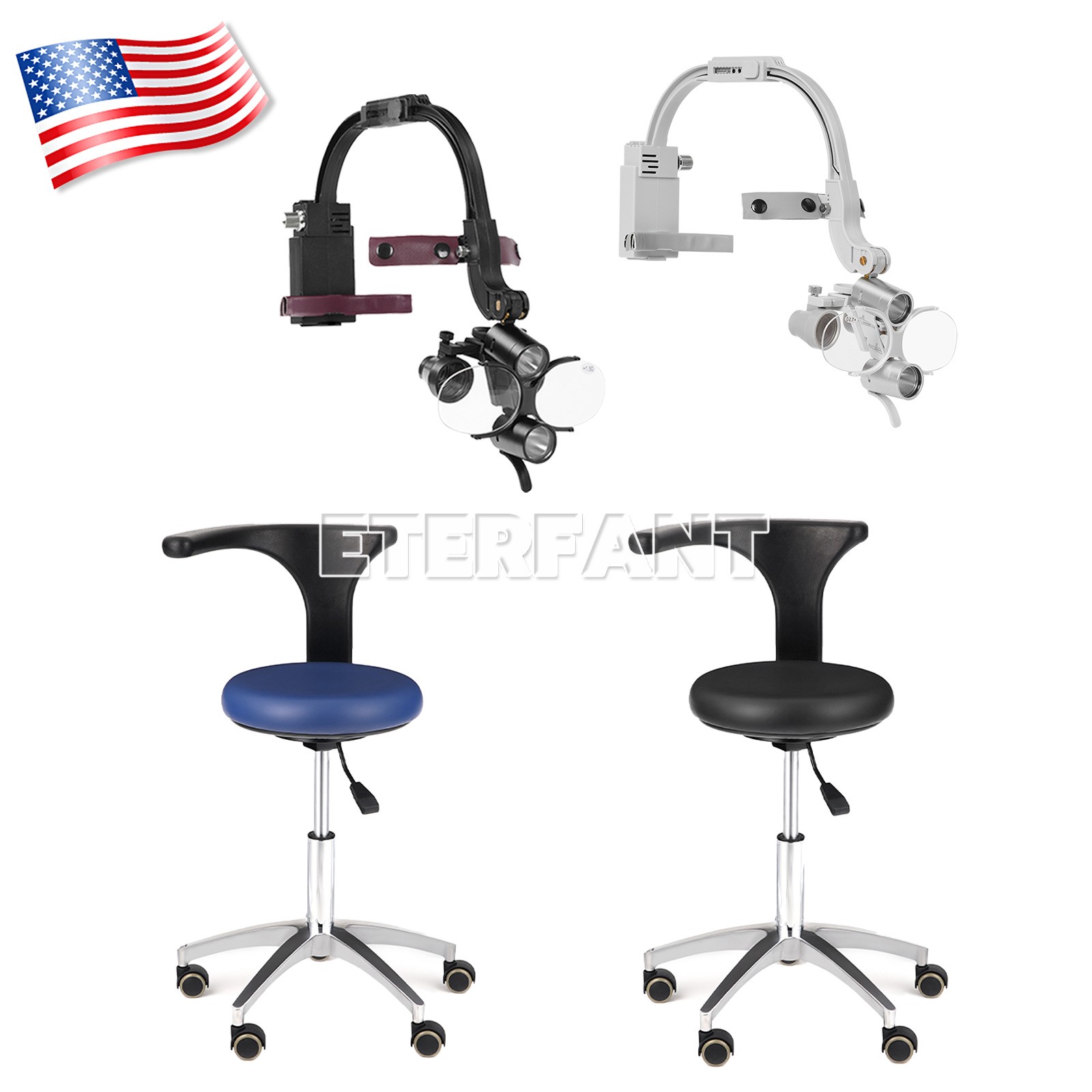 Dental Mobile Adjustable Doctor Chair /3.5X Headband Binocular Loupes 5W LED