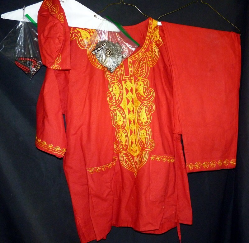 Movie Wardrobe African Embroidered Dashiki Men Shirt Pants Cap Jewelry XL  Red