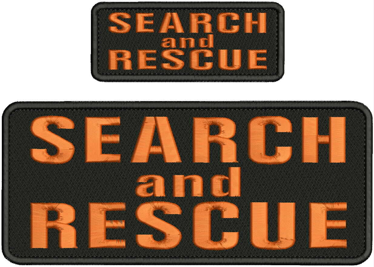 Search and Rescue embroidery patches 4x10 and 2x5 sew on on back orange on black