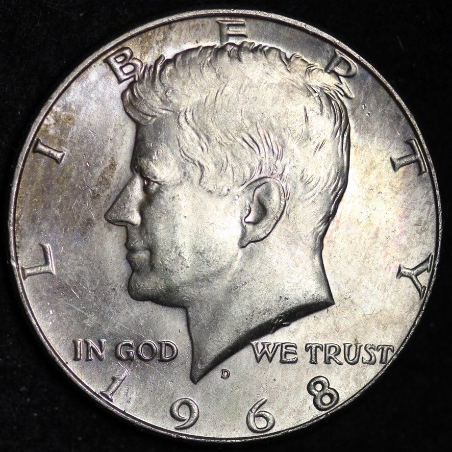 1968-D Kennedy Silver Half Dollar CHOICE BU TONED E278 KN2