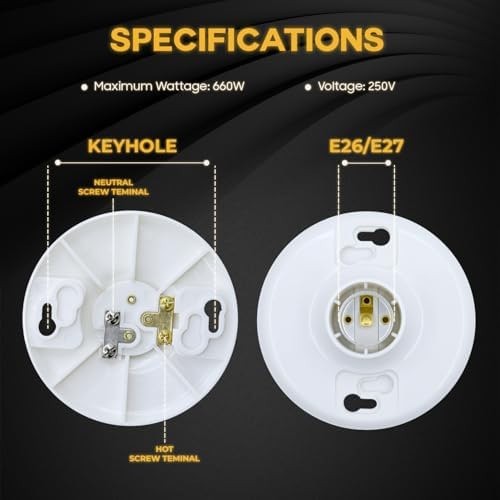 Seentech Keyless Plastic Lamp Holder – E26 Medium Base Ceiling Light Socket, ...