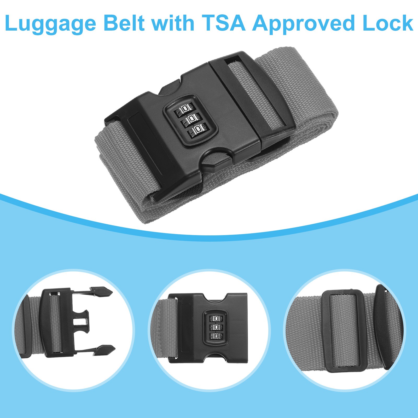 Luggage Straps with Combination Lock TSA Approved Gray