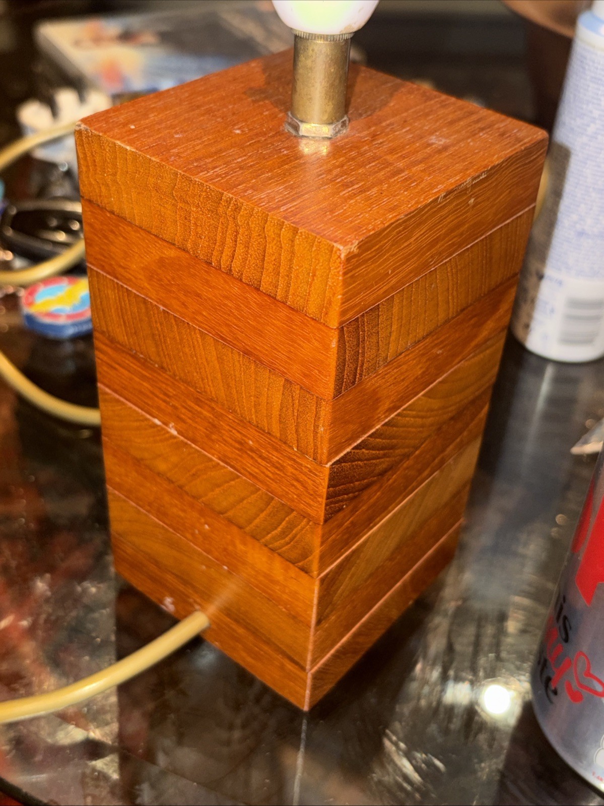 Mid Century Wooden Block Lamp Working