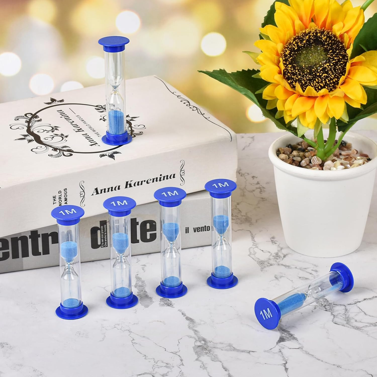 One Minute Sand Timer, 6Pcs Blue Mini Glass Hourglass Timer 1 Minute Sand Clock