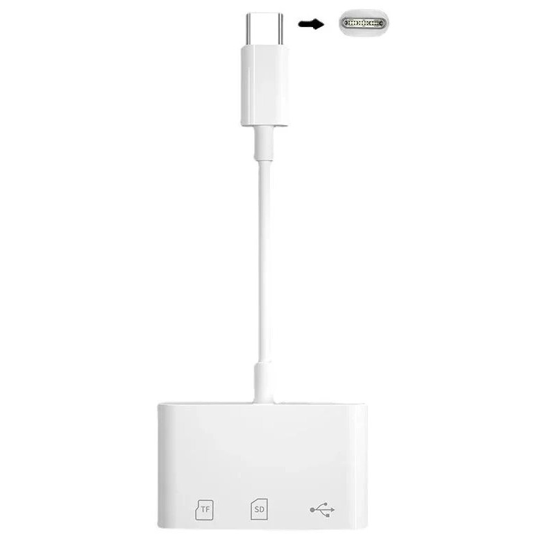 1pc USB-C Memory Card Reader TF SD CF OTG Adapter Compact White Hub - NEW
