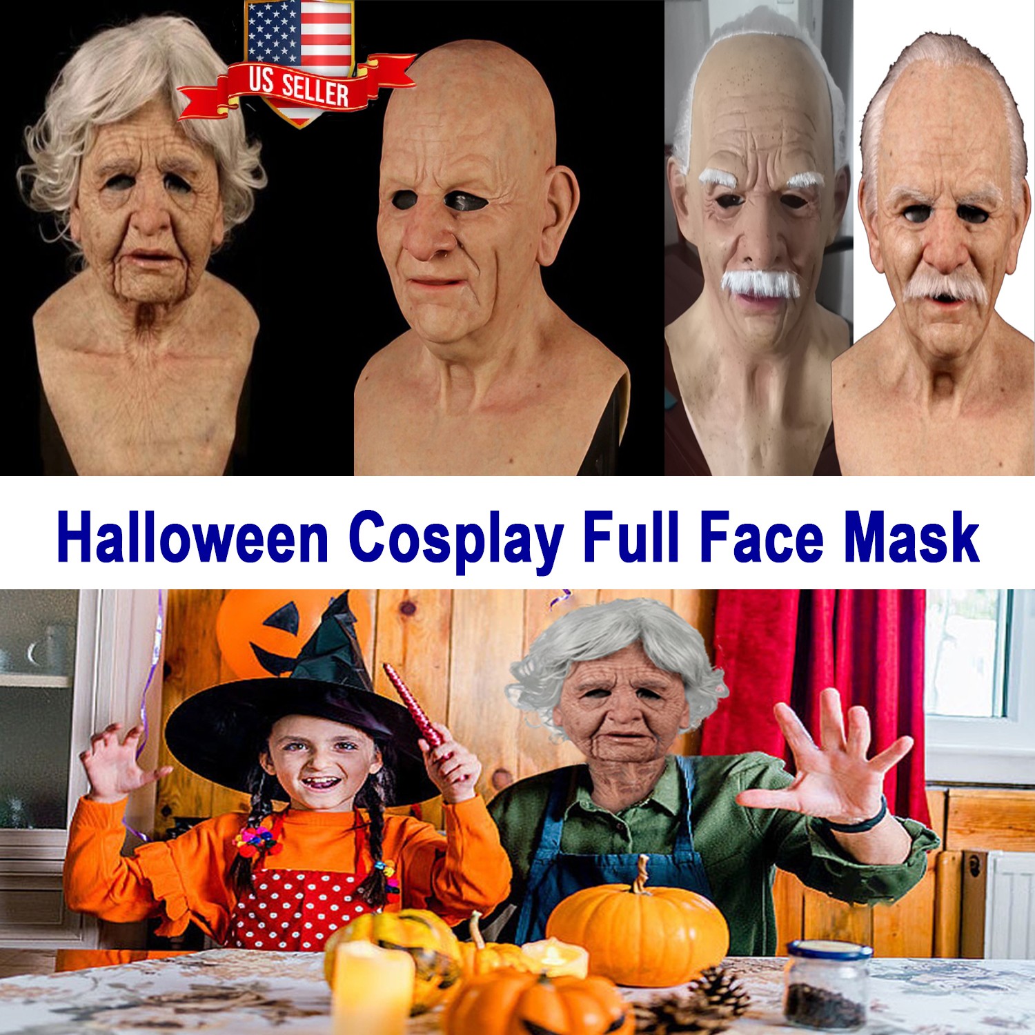 Old Man/Women Masks Latex Halloween Cosplay Party Realistic Full Face Headgear