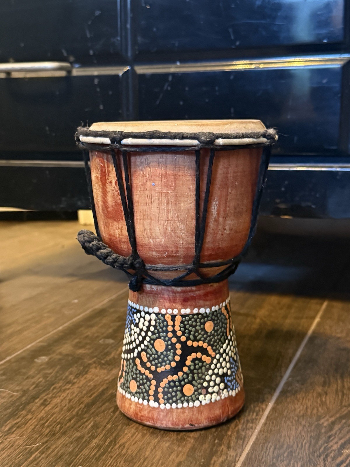 Small African Hand Painted Wood Djembe Hand Drum 5" dia. 8" High