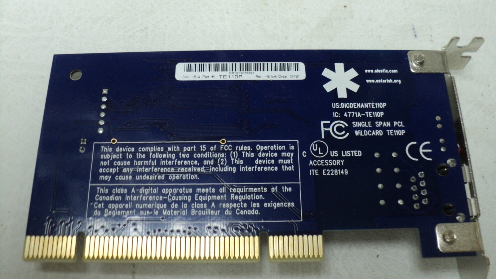 Digium Wildcard TE110P Single Span PCI Tested