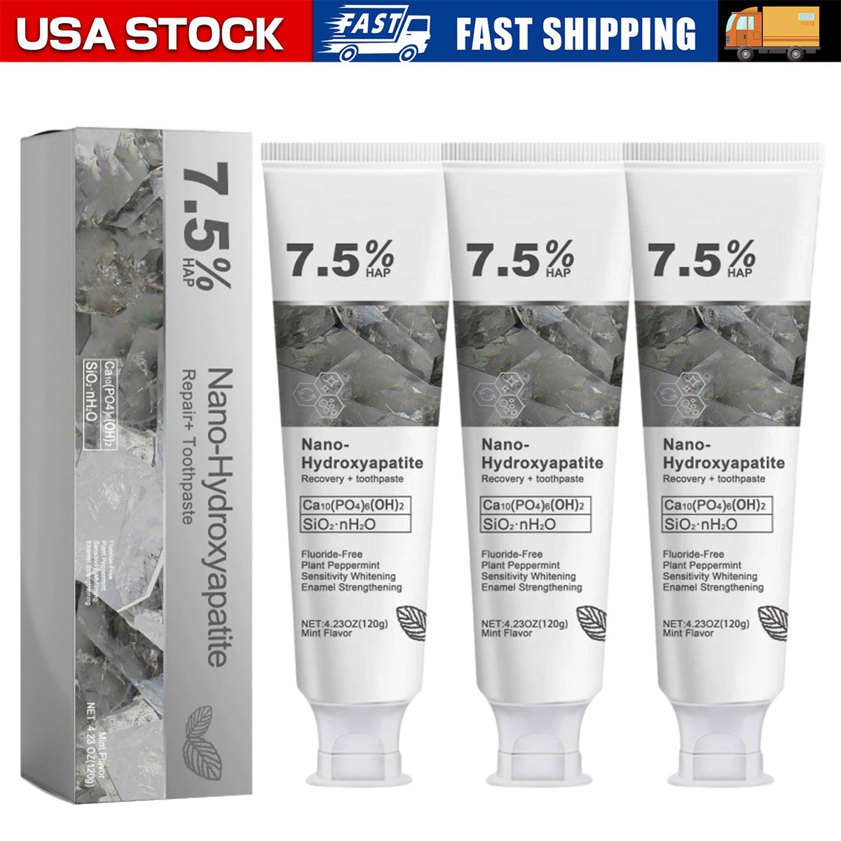 US 7.5% Hydroxyapatite Toothpaste Remove Yellow Tooth Stains For Sensitive Teeth