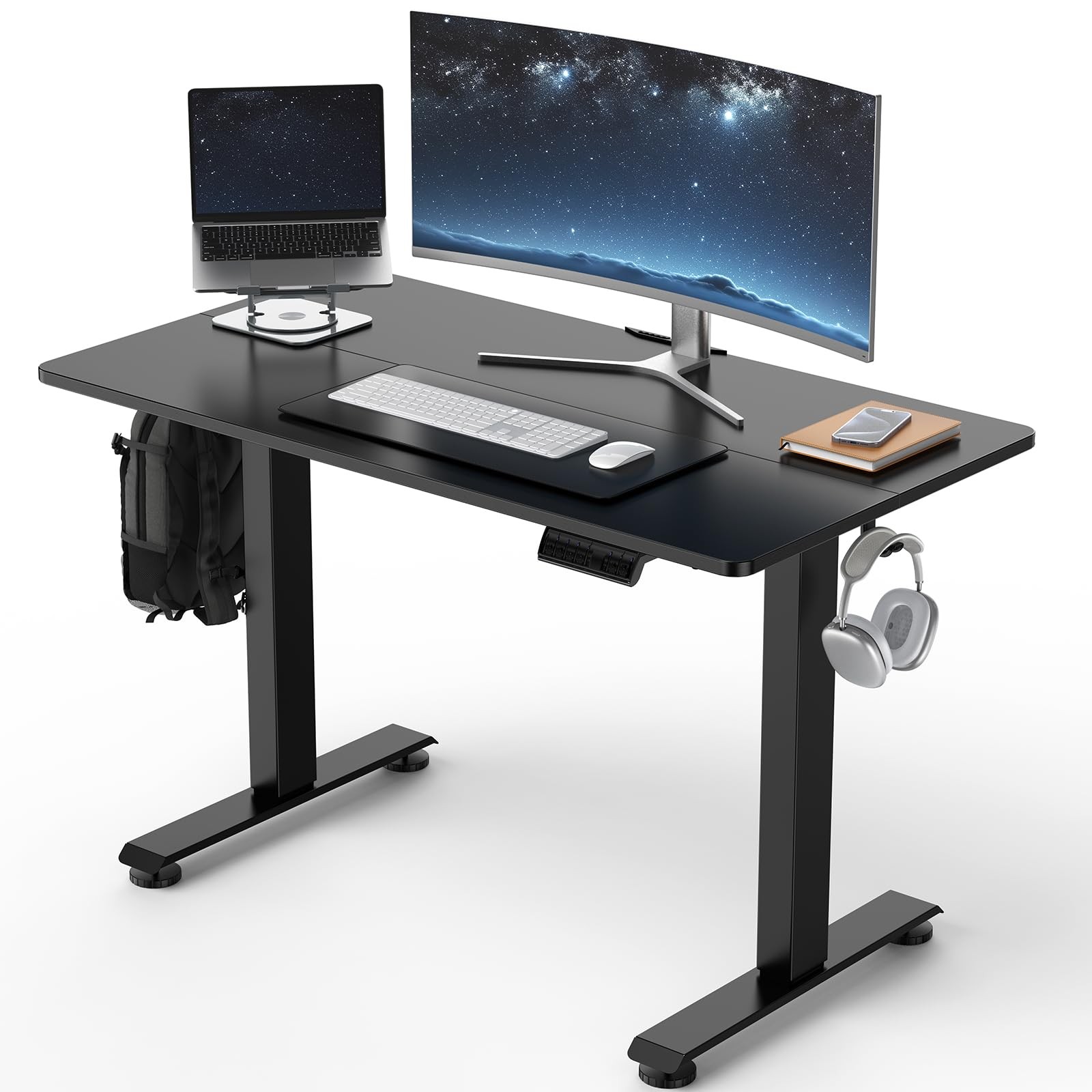 Veken 39.4 Inch Large Electric Standing Desk, 39.4×23.6 Inch, Cyber Black