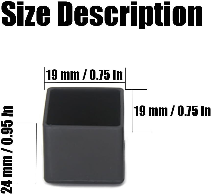 20Pcs 3/4 Inch (19mm) Square Rubber Chair Leg Tips Caps, Chair Table Leg Cove...