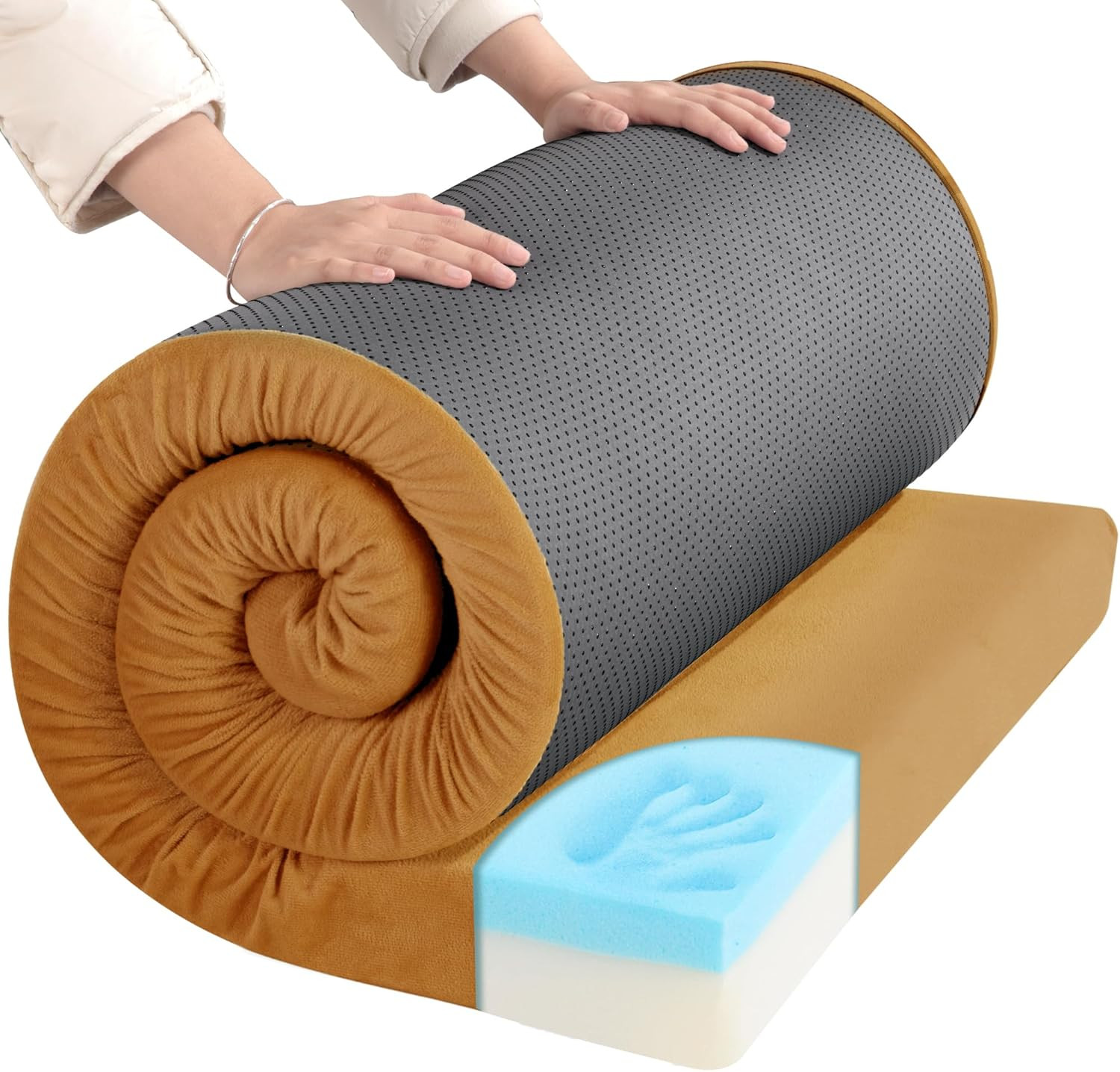 3" Thick Waterproof Memory Foam Camping Mattress - Portable Roll-Up Pad