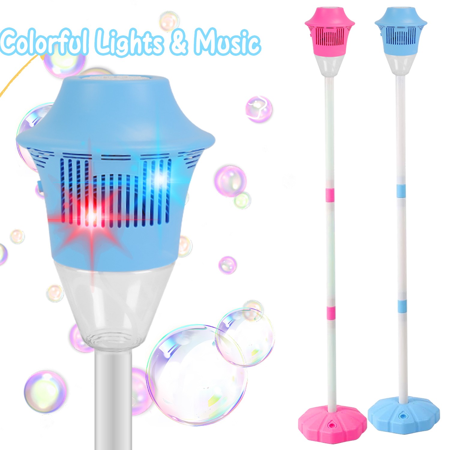 1/2Pack Standing Bubble Machines with Colorful Lights & Music Kids Bubble Maker