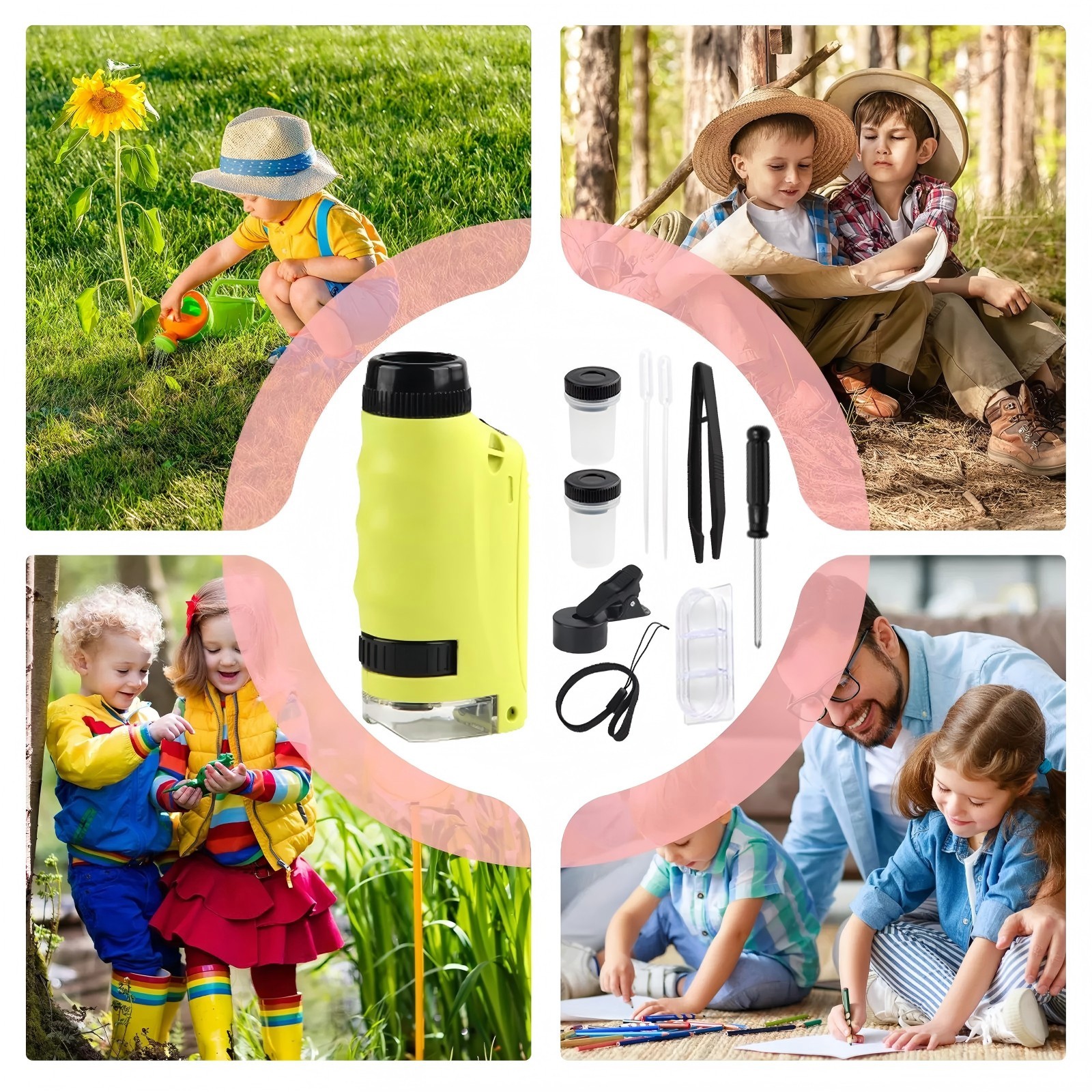 Mini Microscope For Kids Portable Microscope LED Lighting Small Handheld White