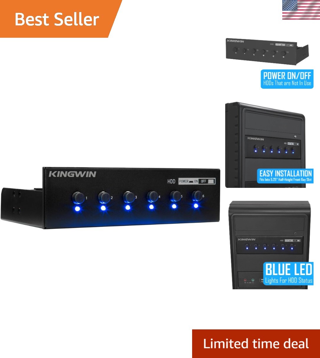 SATA HDD Power Switch Module - Control Up to 6 Drives with Blue LED Status