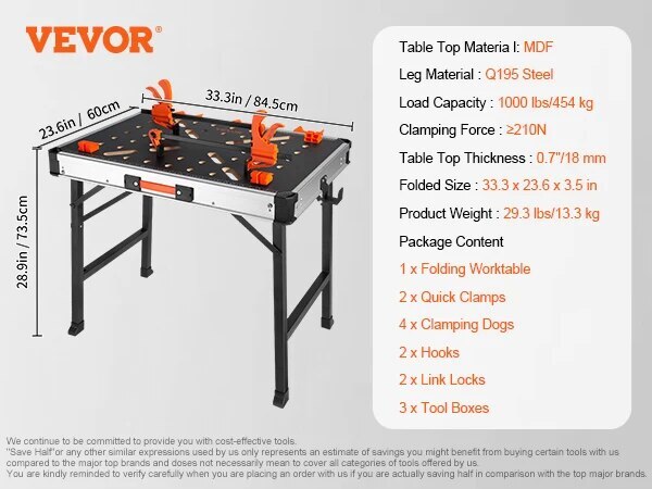 Folding Work Table 1000LBS Load Capacity Multifuctional Portable Workbench