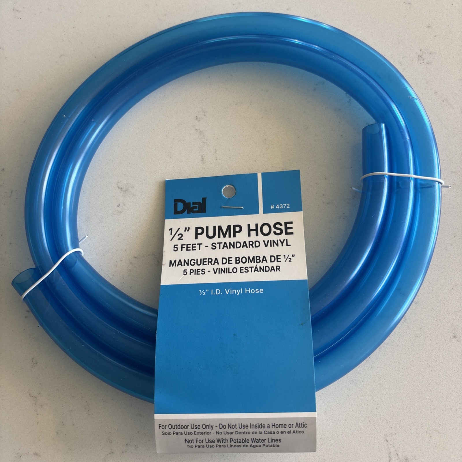Dial 4372 Durable Clear Plastic Vinyl Standard Pump Hose 1/2 in. x 5 ft.