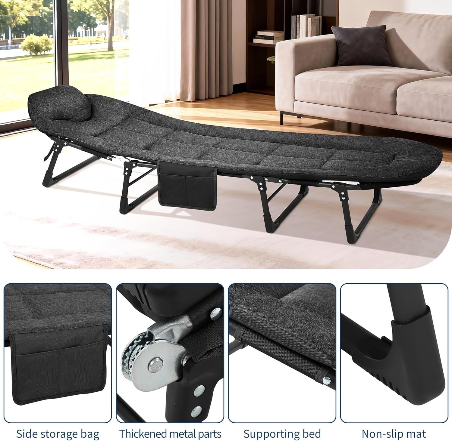 GRAVEE Folding Camping Cot Bed Lounge Chair Reclining Adjustable 4 Positions