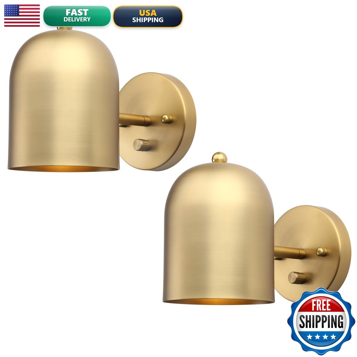 Pathson Set Of 2 Hardwired Wall Sconce Dimmer Switch Brass Finish Wall Light