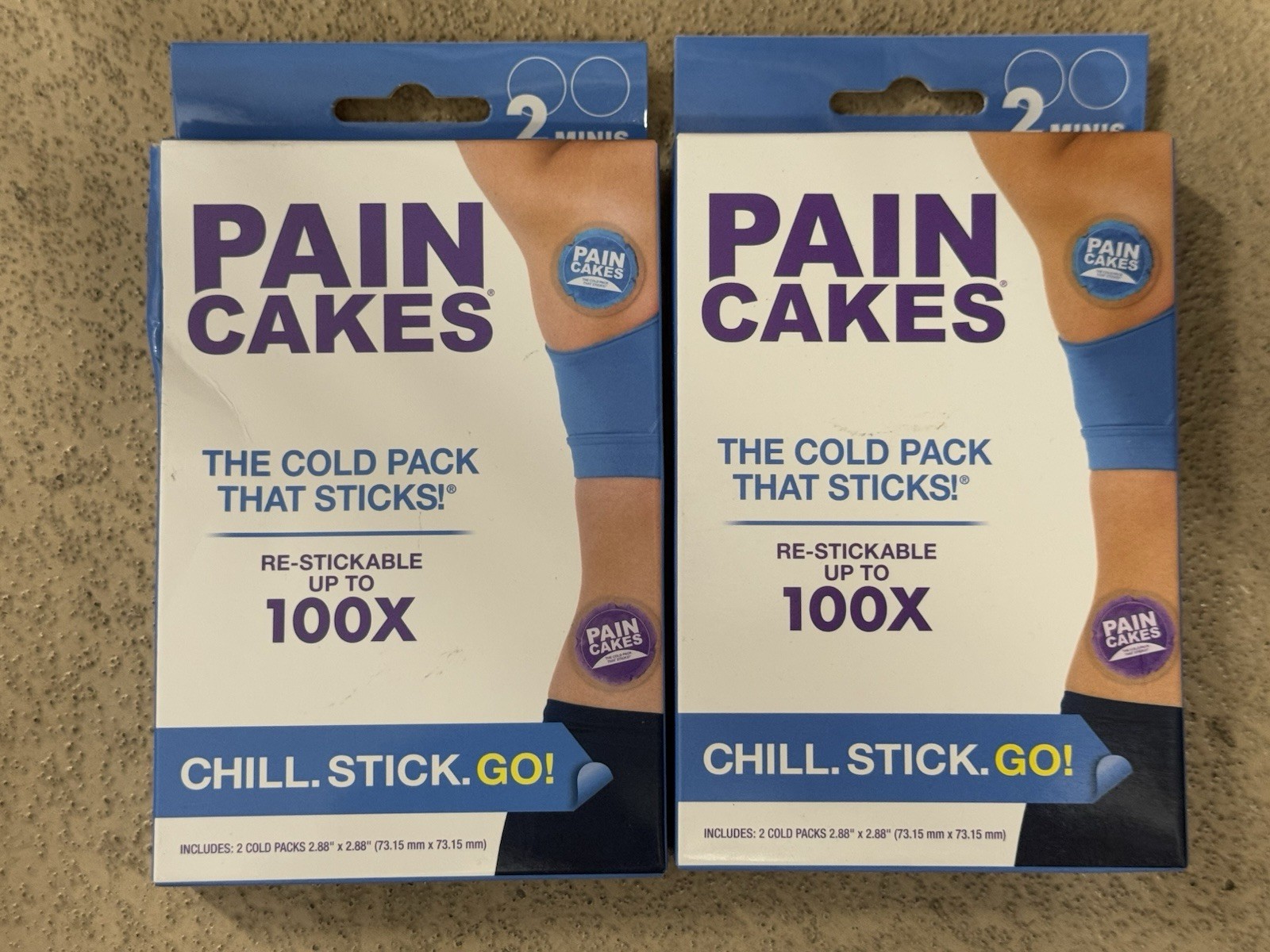 2x PAINCAKES Mini The Cold Pack That Sticks & Stays in Place- Reusable 2 Minis