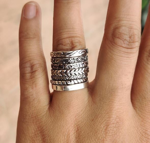New Designer Seven Set Of Ring, Solid 925 Sterling Silver Ring All Size R 583