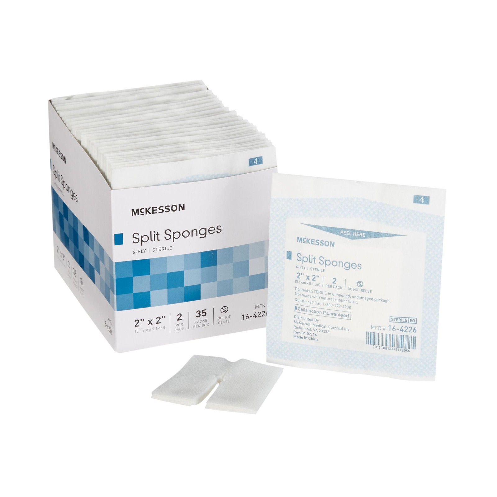 McKesson 6-Ply I.V. Drain Split Sponges Gauze Dressing Sterile 2 X 2" 1400 Ct