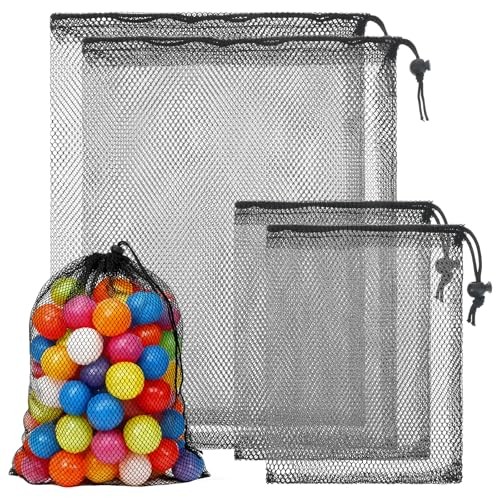 4 PCS Mesh Drawstring Bag, Black Nylon Golf Ball Storage Mesh Bags,
