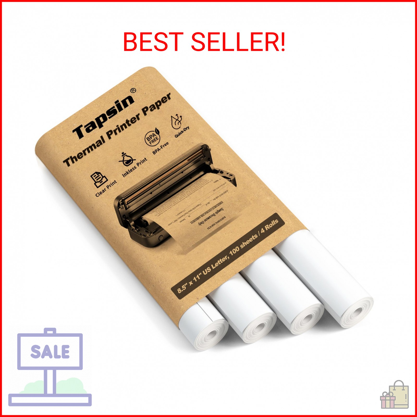 Thermal Printer Paper 8.5 x 11 Inch, US Letter Size Quick-Dry Thermal Printing P