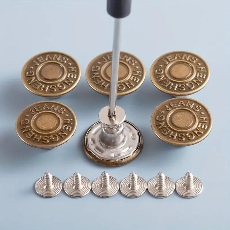 10PCS Adjustable No-Sew Bronze Jeans Buttons - Durable Metal Denim Clothes Snap