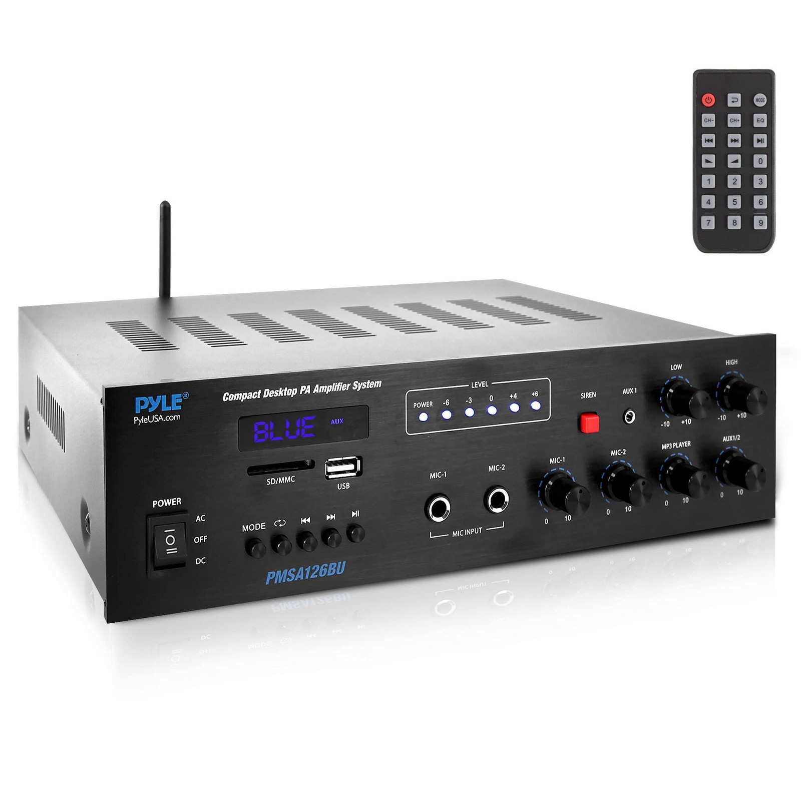 Pyle 500W Bluetooth PA Amplifier System with Siren Alarm FM Radio USB SD RCA