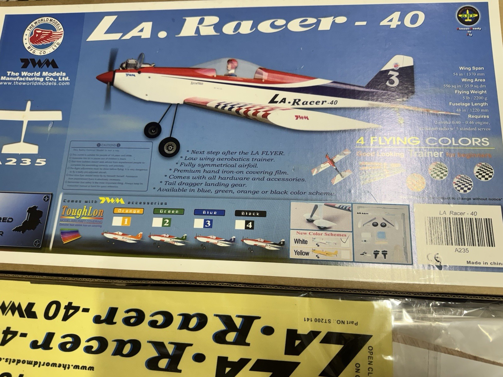 Rare NIB World Models Airborne Models LA Racer 40 ARF Glow RC Airplane ARF 54”