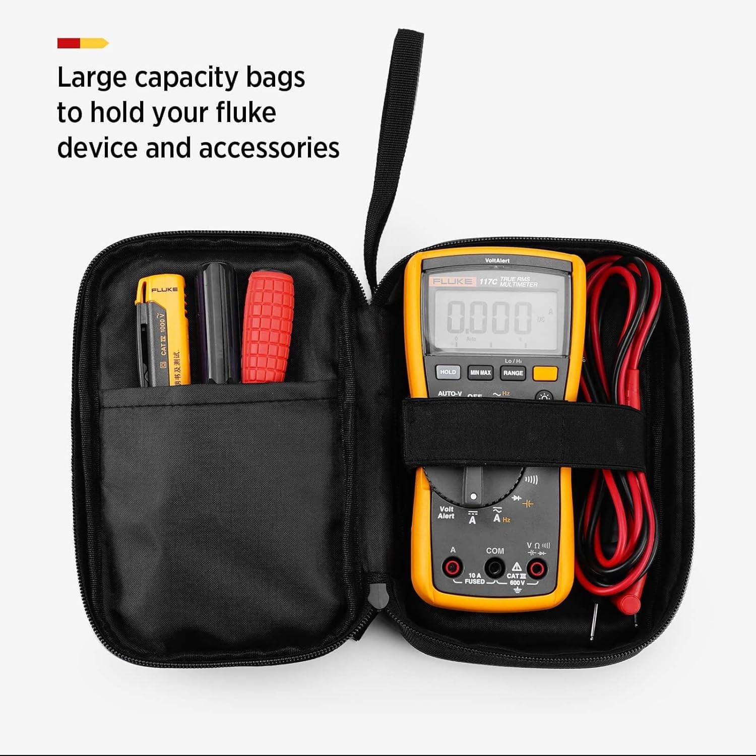 Stylish Zippered Carrying Case for Fluke Multimeters - Two Pocket Organization