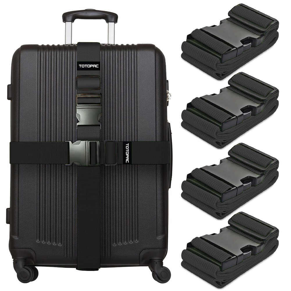 4 Pack Luggage Straps, Adjustable Suitcase Belts 72" x 2" (Black)