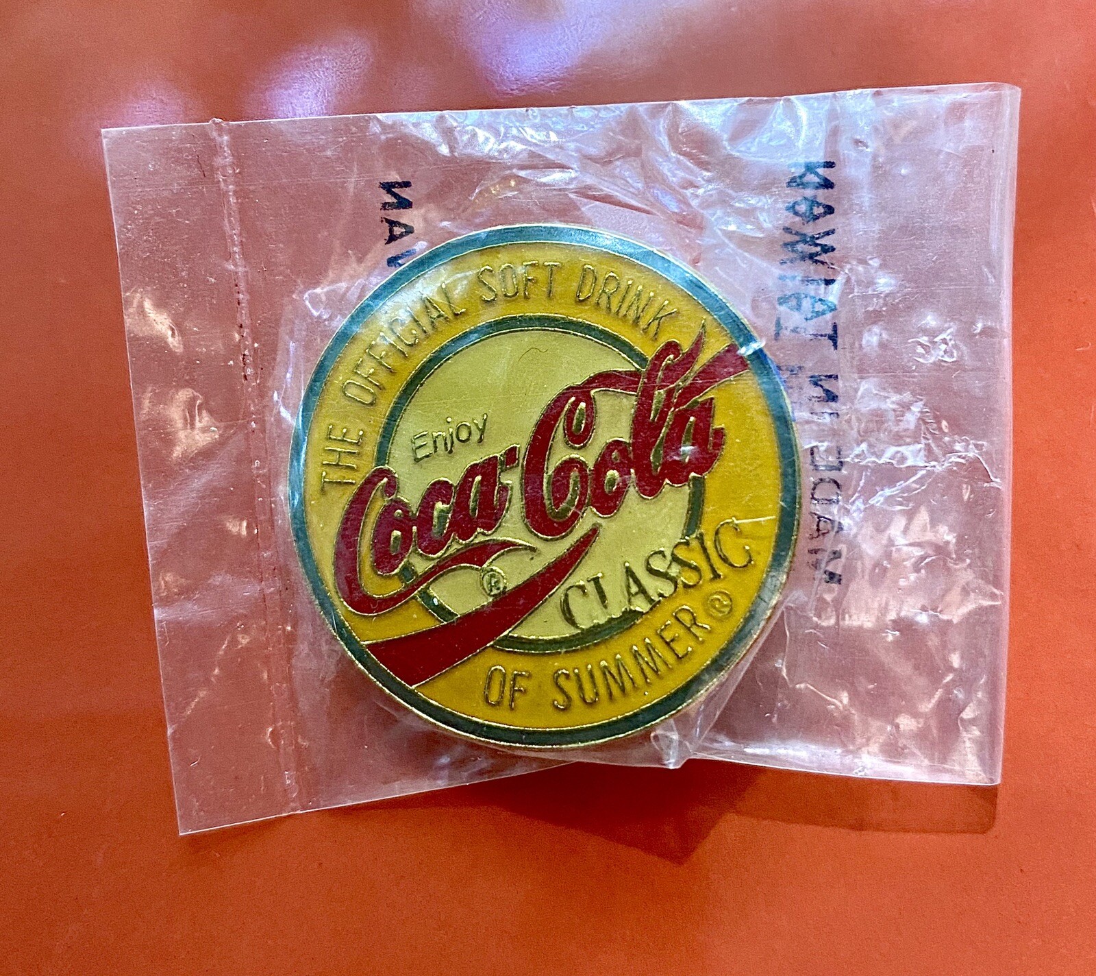 Coca Cola Classic Official Drink of Summer Pin Enamel Pinback Coke Badge