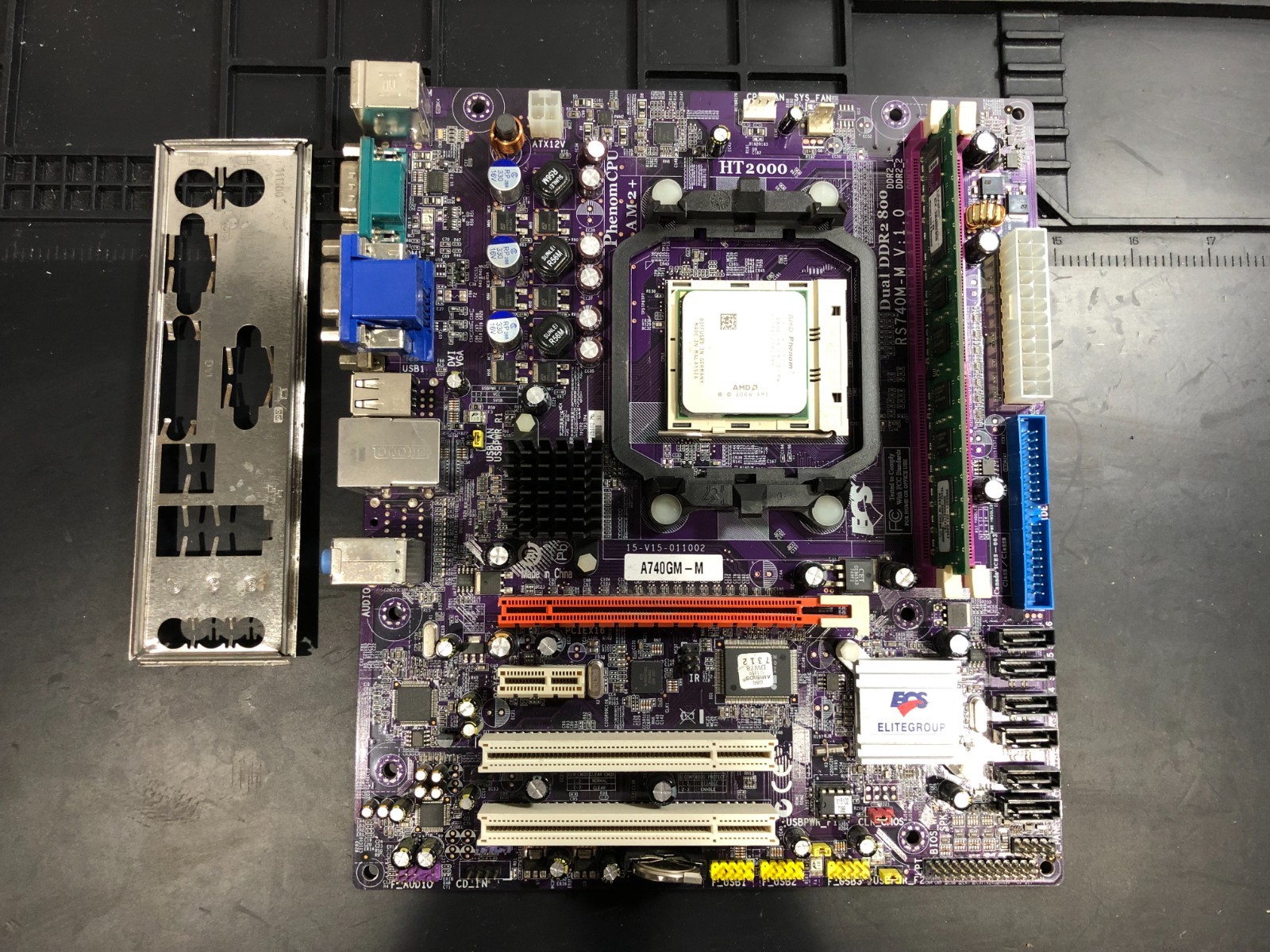 ECS RS740M-M V1.0 AM2 MicroATX Motherboard + AMD Phenom, 2GB DDR2, PARTS/REPAIR