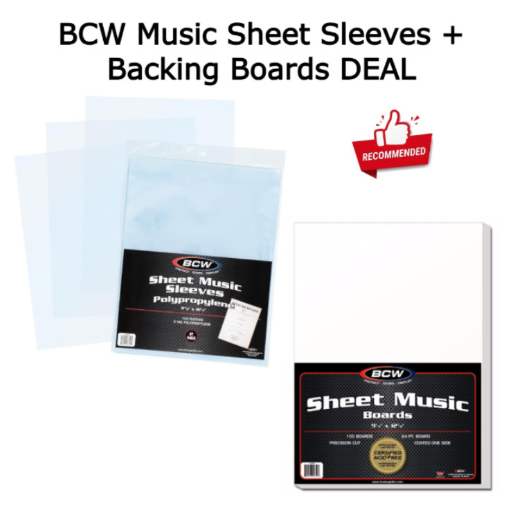 100 BCW Sheet Music Poly Sleeves + Backing Boards Quality Acid Free Storage DEAL