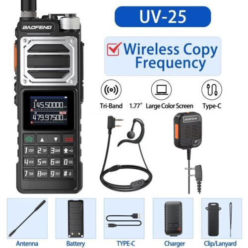 US BAOFENG UV-25 WALKIE TALKIE LONG RANGE TRI-POWER TWO WAY HAM RADIO+SQUARE MIC