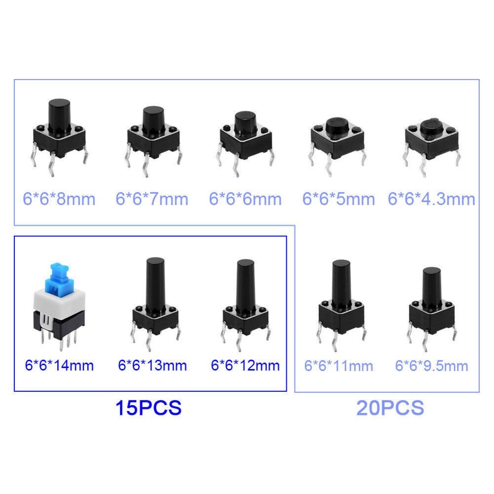 Push Button Tactile Switch Kit 180 Pieces Boxed for Electronic Equipment Repair