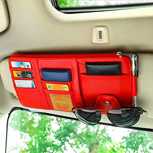 Car Sun Visor Organizer, Auto Interior Accessories Pocket Organizers, Red