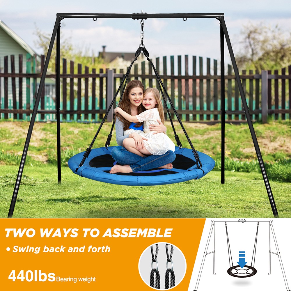 440lb Metal Frame Swing Set for Outdoor Kids Adult Heavy Duty Frame Saucer Swing