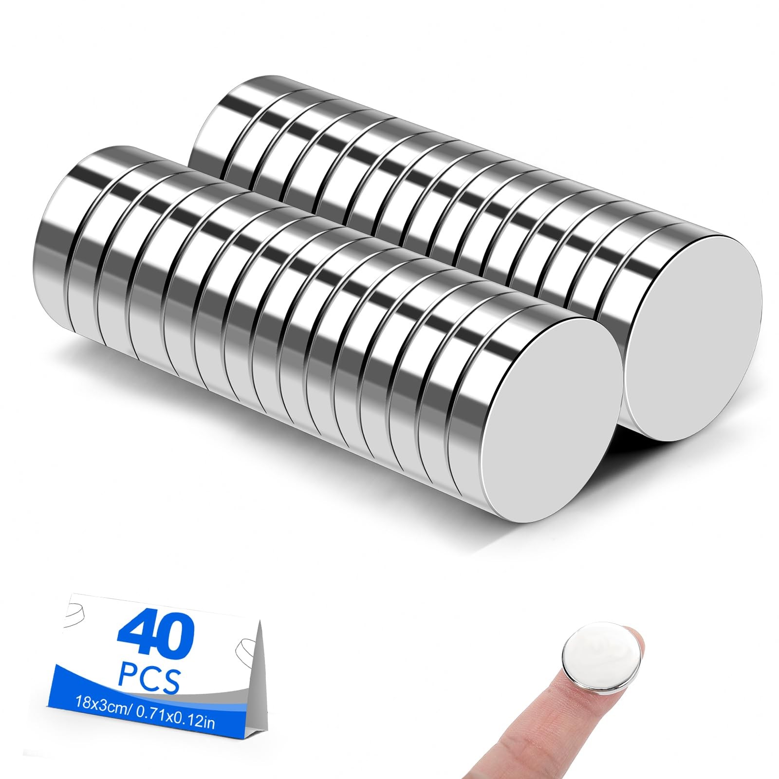 40 Pack Small Magnets, 18x3mm Refrigerator Magnets Rare Earth Magnets Neodymi...