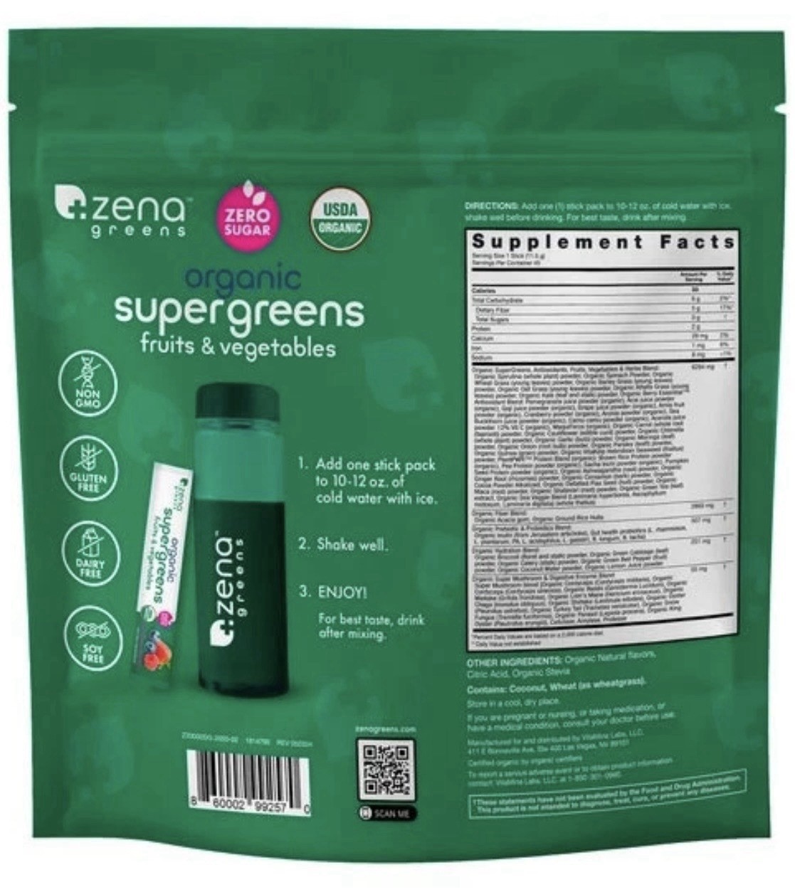 Zena Organic Supergreens 40 Single Packets