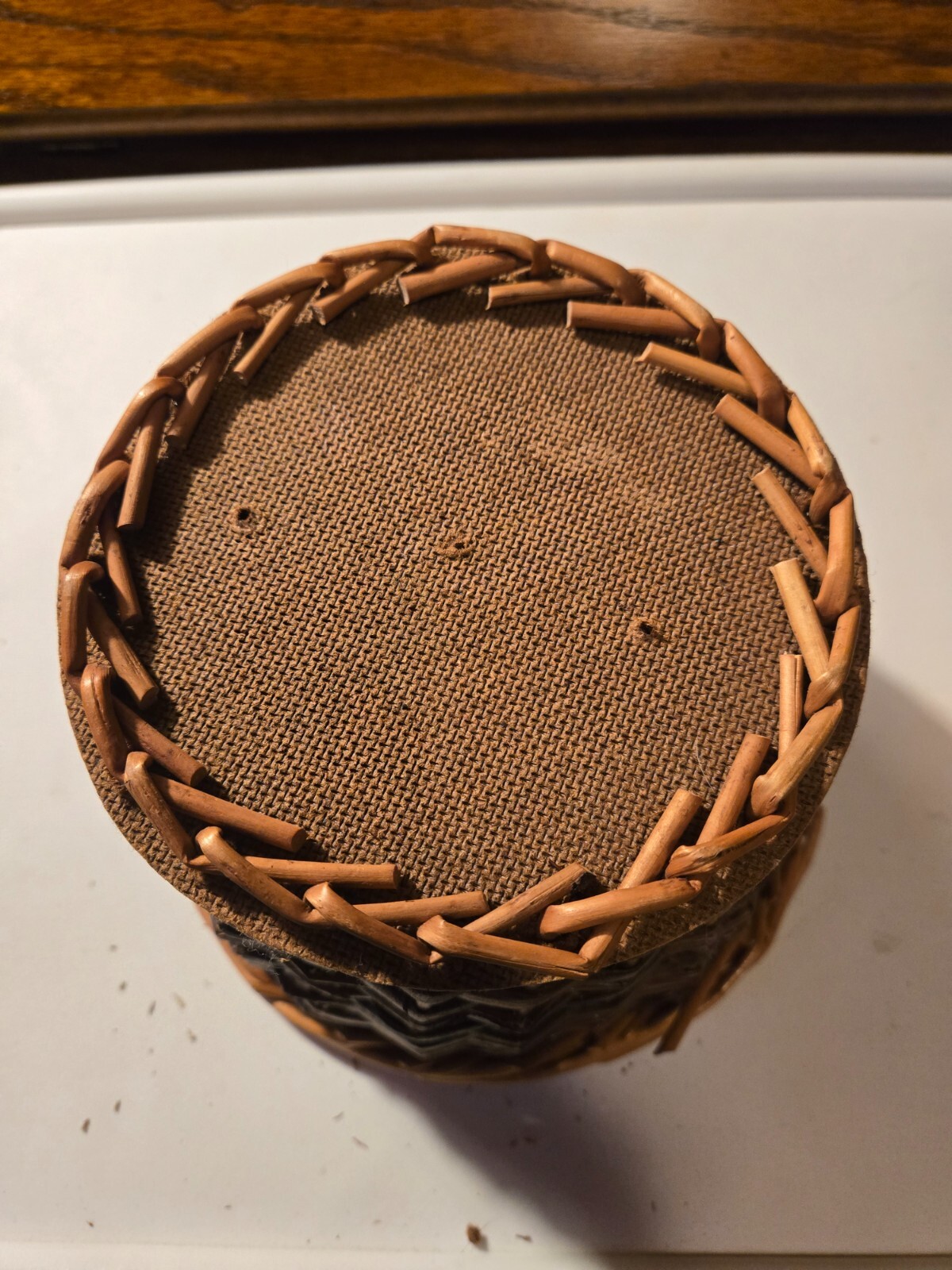 8 inch round woven wicker basket, 5 inch depth