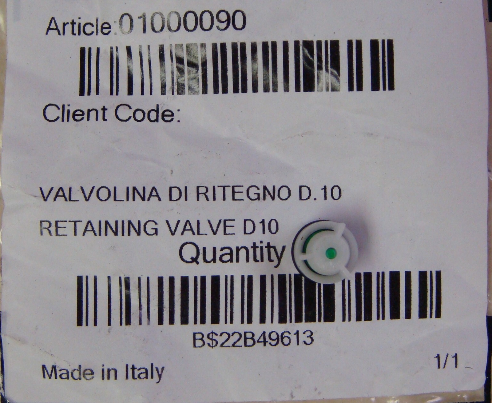 New Genuine Simonelli Non-Return Retention Retaining Valve D10 01000090