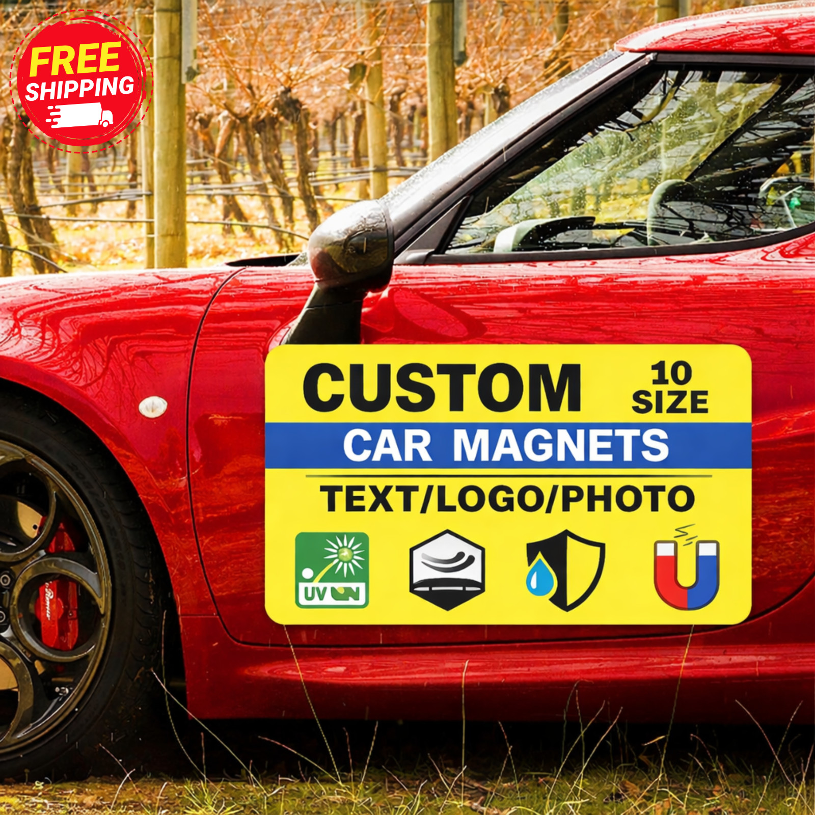 12" x 12" Custom Car Magnets Auto Truck Van Car Signs - Magnetic Signs USA Made