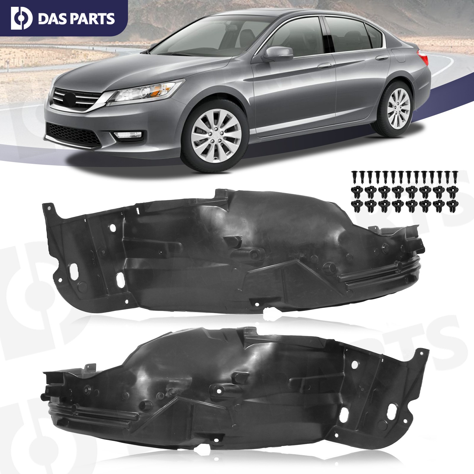 w/ Clips Front Fender Liner Set For 2013-2015 Honda Accord Sedan Right&Left Side
