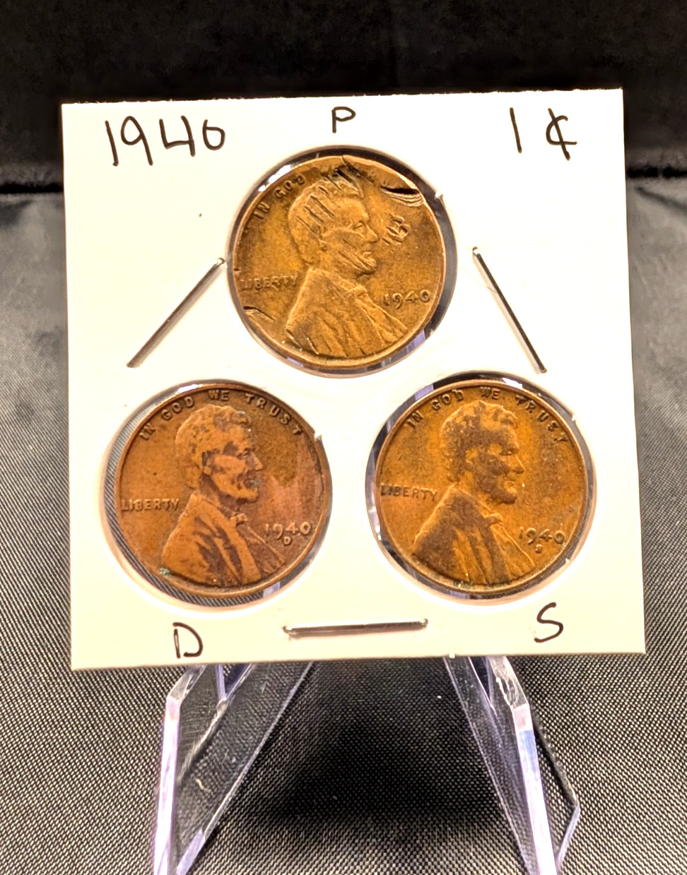 All 3 Mints! 1940-P D S - 1C Set of Three (3) - Wheat Cent/Penny - Lot A5