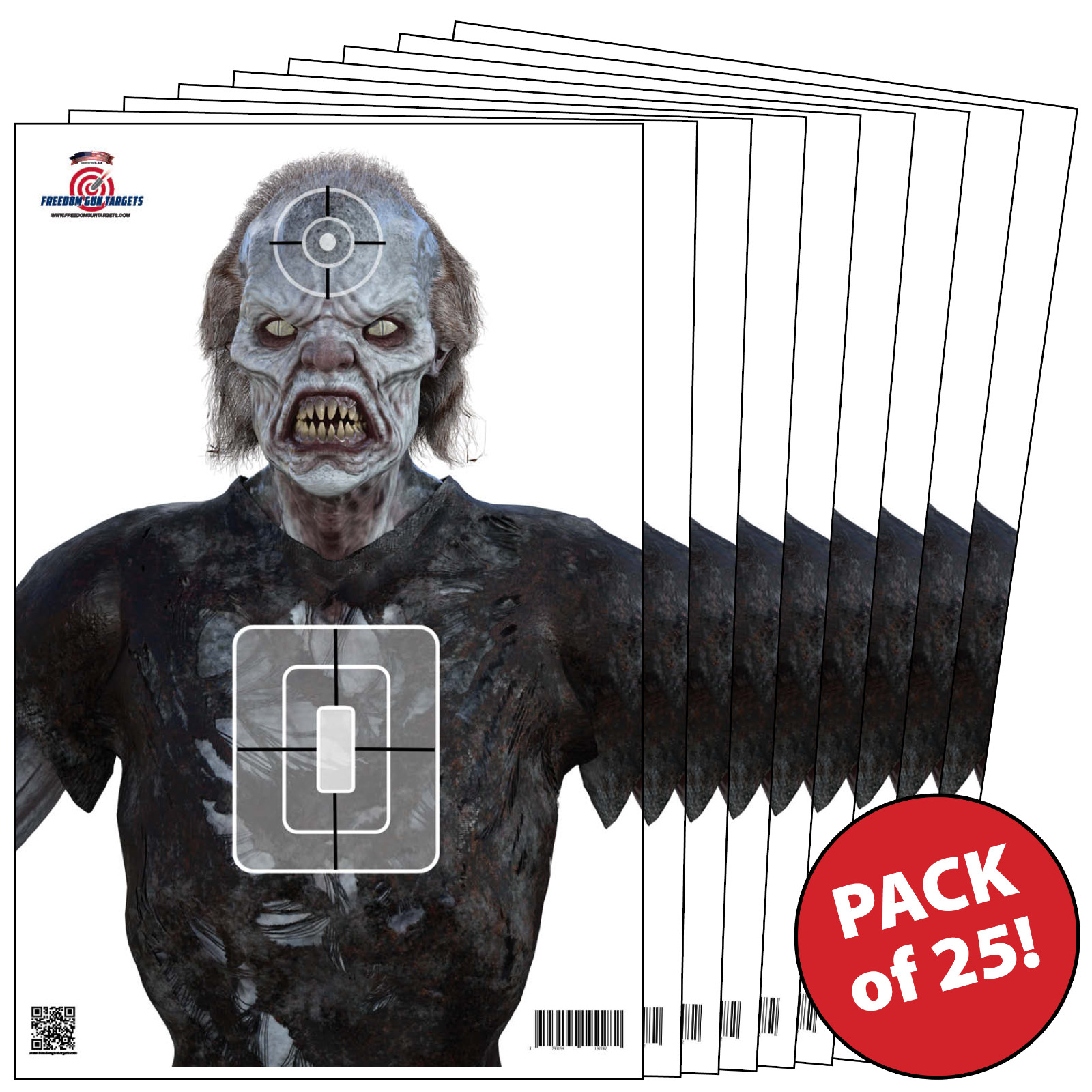 25 Paper Shooting Targets Gun Range Pistol Rifle Firearms 3D Angry Zombie 23x35